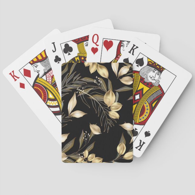 Gold Leaves: Exotic Botanical Seamless Playing Cards (Back)