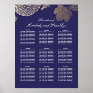 Gold Leaves Fall Navy Wedding Seating Chart