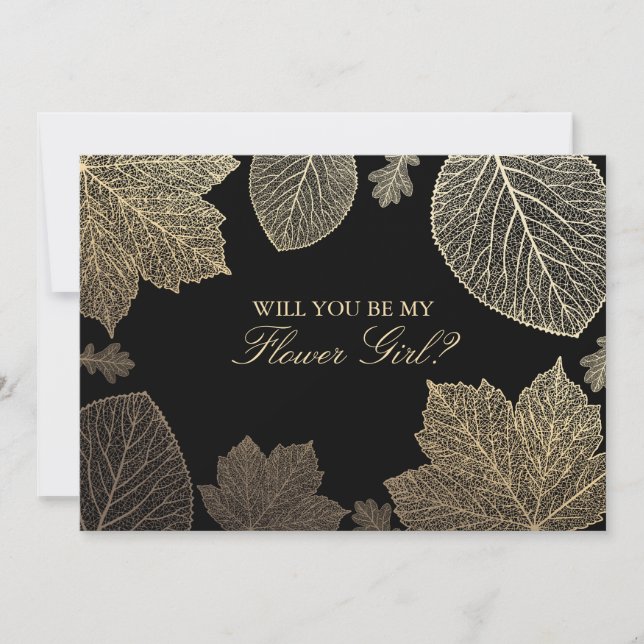 Gold Leaves Fall Wedding Flower Girl Invitation (Front)