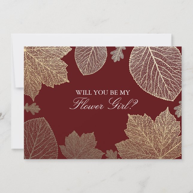 Gold Leaves Fall Wedding Flower Girl Invitation (Front)