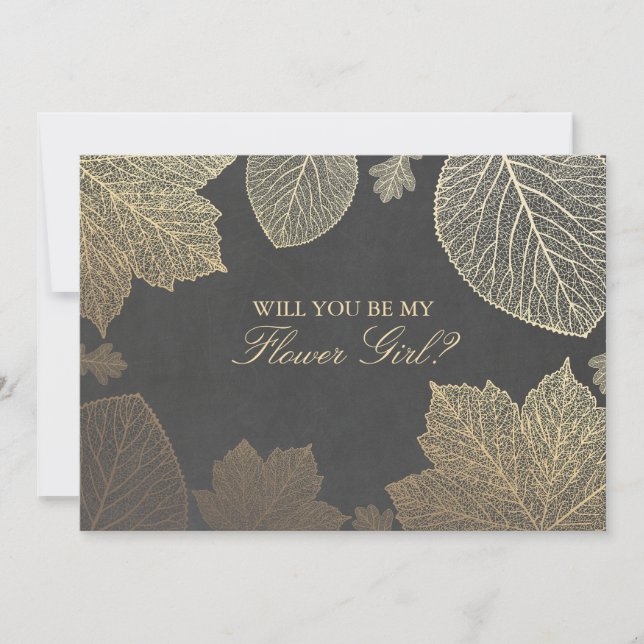 Gold Leaves Fall Wedding Flower Girl Invitation (Front)