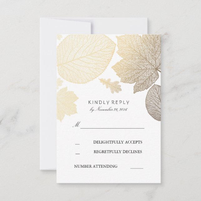 Gold Leaves Fall Wedding RSVP Cards (Front)