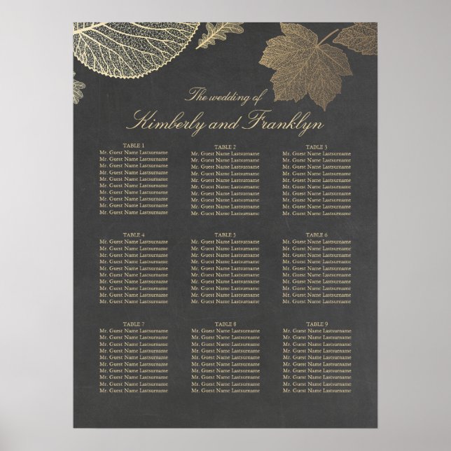 Gold Leaves Fall Wedding Seating Chart (Front)