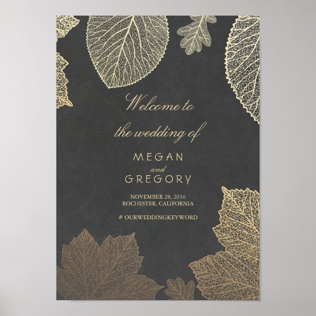 Gold Leaves Fall Wedding Welcome Sign Poster (Front)
