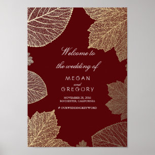 Gold Leaves Fall Wedding Welcome Sign Poster