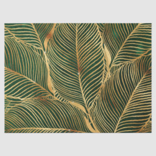 Gold Leaves Forest Green Elegant Pattern Tissue Paper