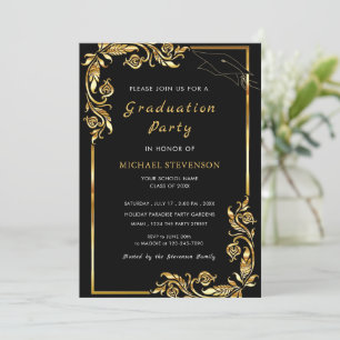 Gold Leaves Frame Graduation Invitation Card