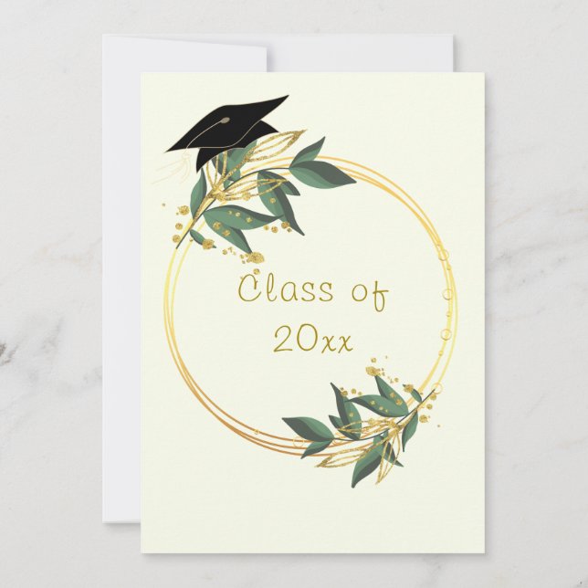 Gold Leaves Frame Graduation Invitation Template (Back)