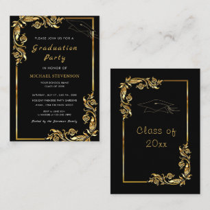 Gold Leaves Frame Graduation Party Invitation