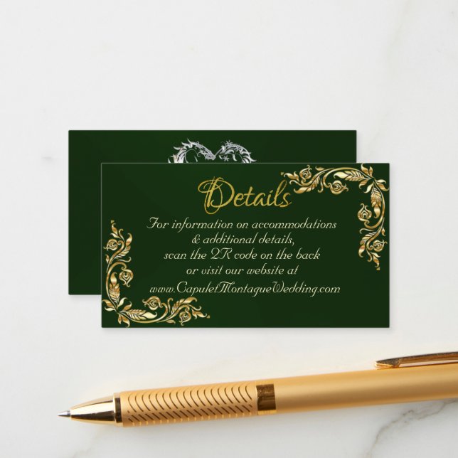 Gold Leaves Frame on Emerald, QR Code Enclosure Card (Front/Back In Situ)