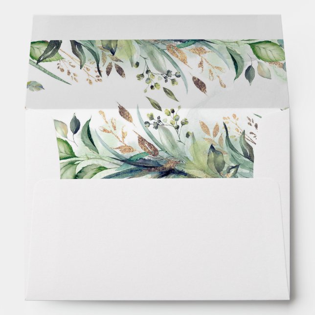Gold Leaves Greenery and Butterfly Elegant Envelope (Back (Bottom))