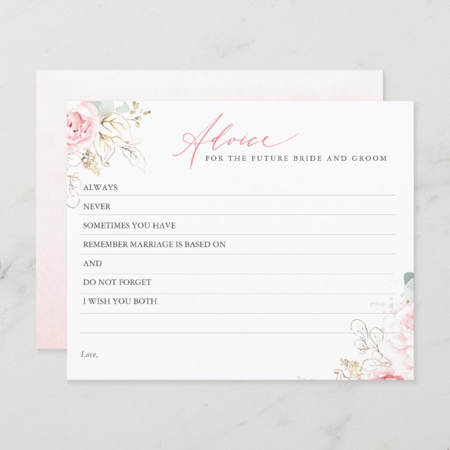 Gold Leaves Greenery Elegant Pink Advice Card (Front/Back)