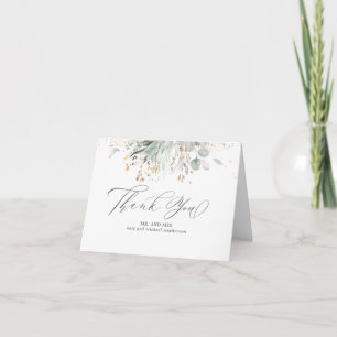 Gold Leaves Greenery Wedding Thank You Card