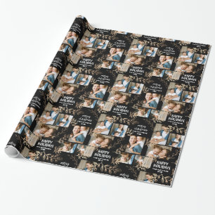 Gold Leaves Holiday Photo Wrapping Paper