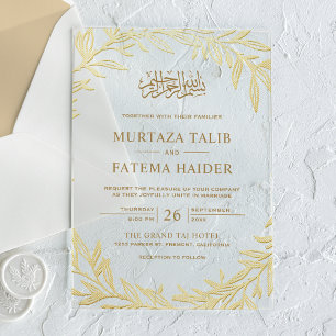 Gold Leaves Islamic Muslim Wedding Acrylic Invitations