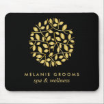 Gold leaves logo Black| Personalised add your name Mouse Mat<br><div class="desc">Elegant business cards for massage studios, massage therapy, spas or wellness professionals feature a faux gold foil round arrangement of branches and leaves, Customise the front with two lines of custom text on modern black background using the template. A chic design for any wellness industry or holistic health related profession...</div>