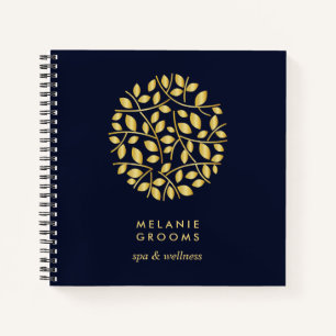 Gold Leaves Logo   Blue   Personalised Monogram Notebook