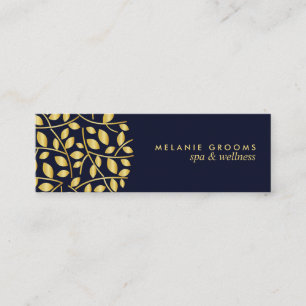 Gold leaves logo Blue wellness spa massage yoga Mini Business Card