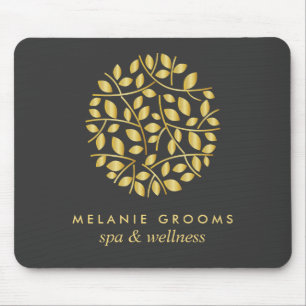 Gold leaves logo Grey Personalised add your name Mouse Mat