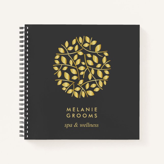 Gold Leaves Logo | Personalised Monogram Notebook (Front)
