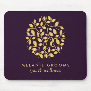 Gold leaves logo Purple Personalised add your name Mouse Mat