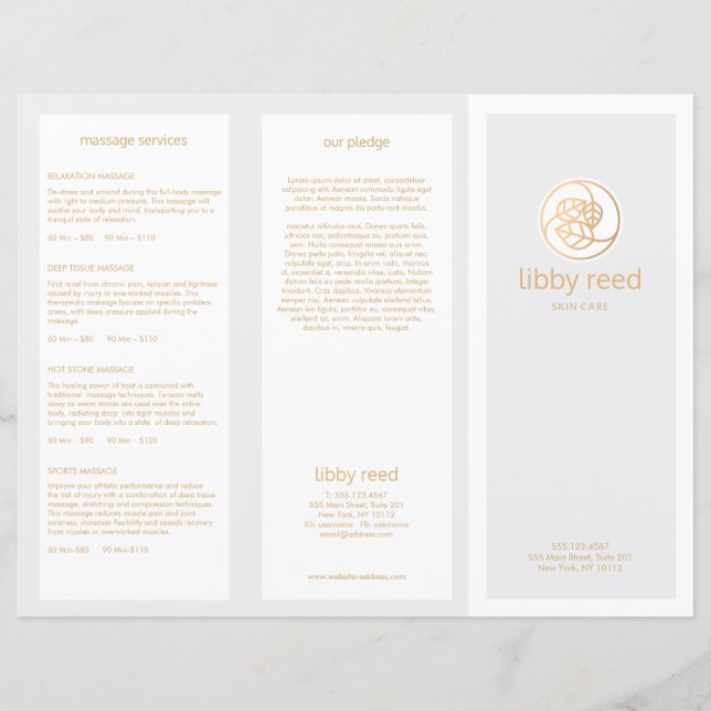 Gold Leaves Logo Skin Care Spa TriFold Brochure (Front)