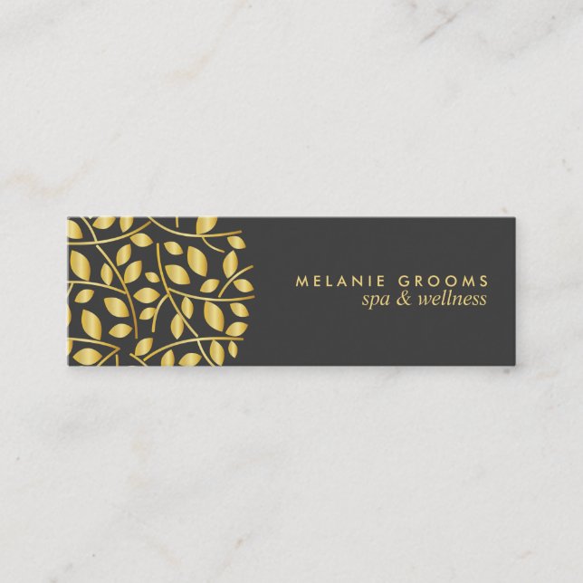 Gold leaves logo | wellness spa massage yoga mini business card (Front)