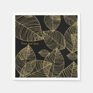 Gold Leaves on Black Elegant Wedding Party Napkin