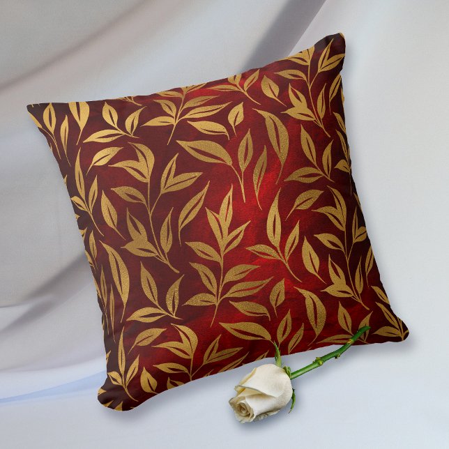 Gold Leaves on Burgundy Red Glow Cushion (Creator Uploaded)
