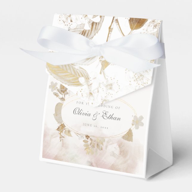 Gold Leaves on Gold Frame Wedding Favour Box (Front Side)