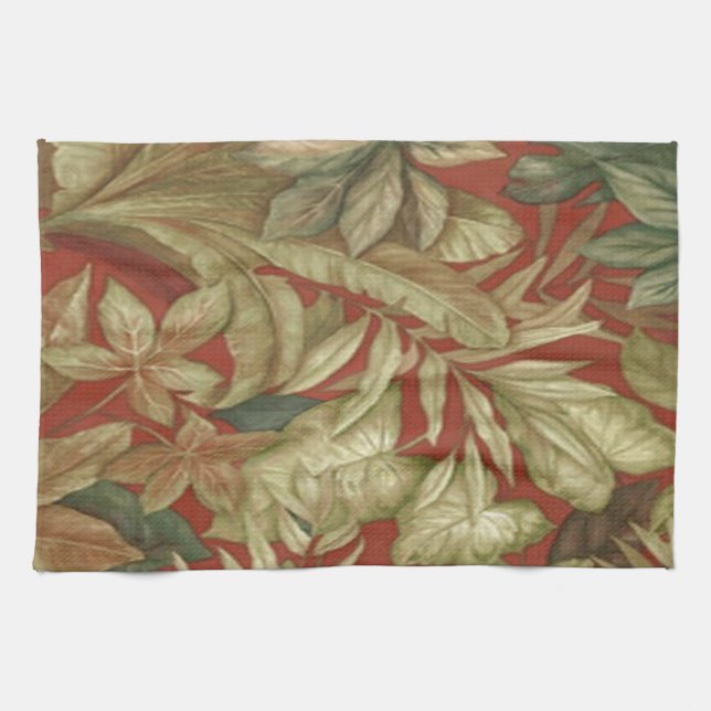 Gold Leaves On Red Kitchen Towel (Horizontal)