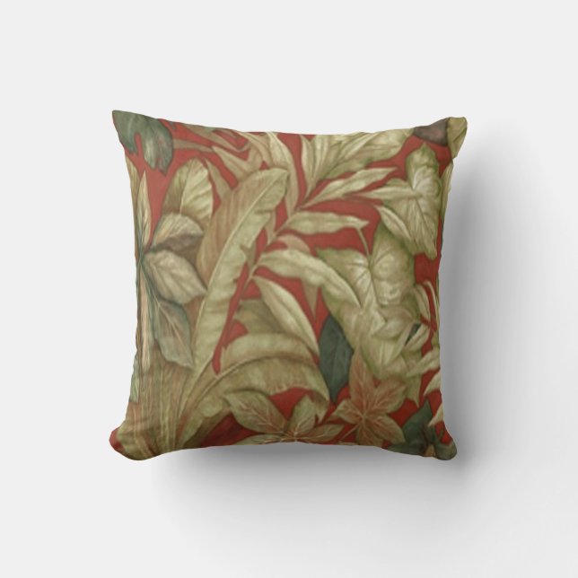Gold Leaves On Red Reversible Pillow (Front)