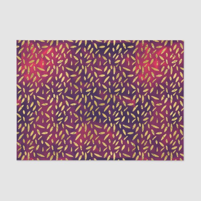 Gold Leaves on Smoky Burgundy & Purple tan Tissue Paper (Front)