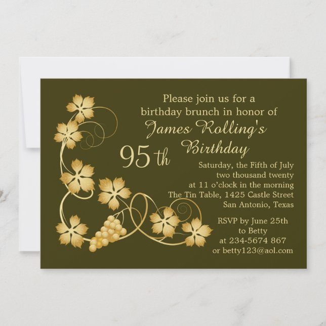 Gold leaves on vine, your background 95th Birthday Invitation (Front)