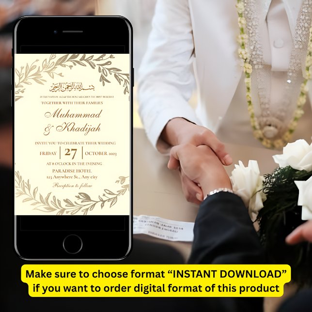 Gold Leaves Ornate Muslim Wedding Invitation Nikah (Creator Uploaded)
