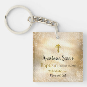 Gold Leaves Orthodox Christian Baptism Gifts Key Ring