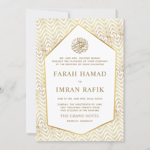 Gold Leaves Pattern Islamic Muslim Wedding Invitation