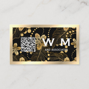Gold Leaves Pattern   QR Code Business Card