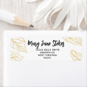 Gold Leaves Return Address Label Elegant Botanic