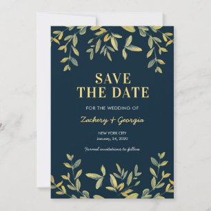 Gold Leaves Save the date wedding invitations
