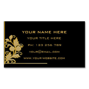 Gold Leaves Text Black Business Card Magnet