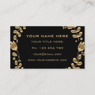 Gold Leaves Tulip Flowers Frame Black Professional Business Card