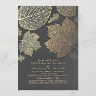 Gold Leaves Vintage Rustic Fall Wedding Invitation