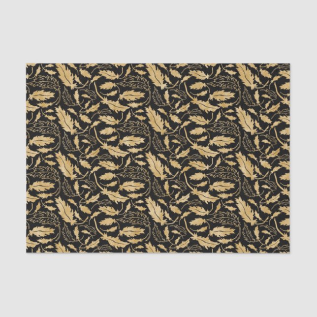 Gold Leaves w/Black Background Tissue Paper (Front)