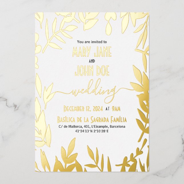 Gold Leaves Wedding Invitation (Front)