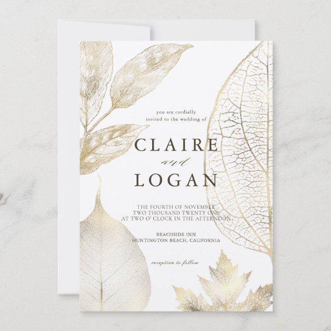 Gold Leaves Wedding Invitation (Front)