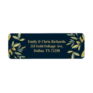 Gold Leaves wedding return label sticker