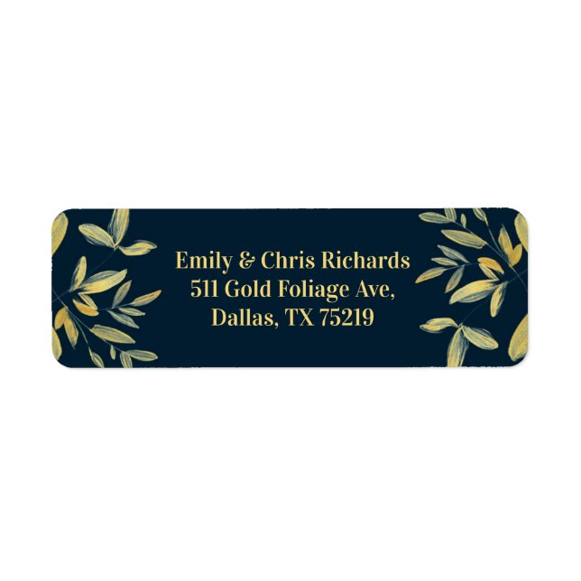 Gold Leaves wedding return label sticker (Front)