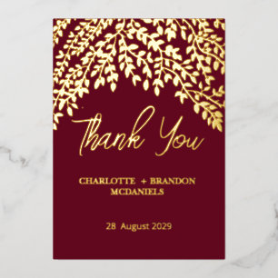 Gold Leaves Wedding Thank You Burgundy