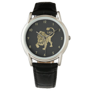 Gold Leo Lion Zodiac on Black Watch